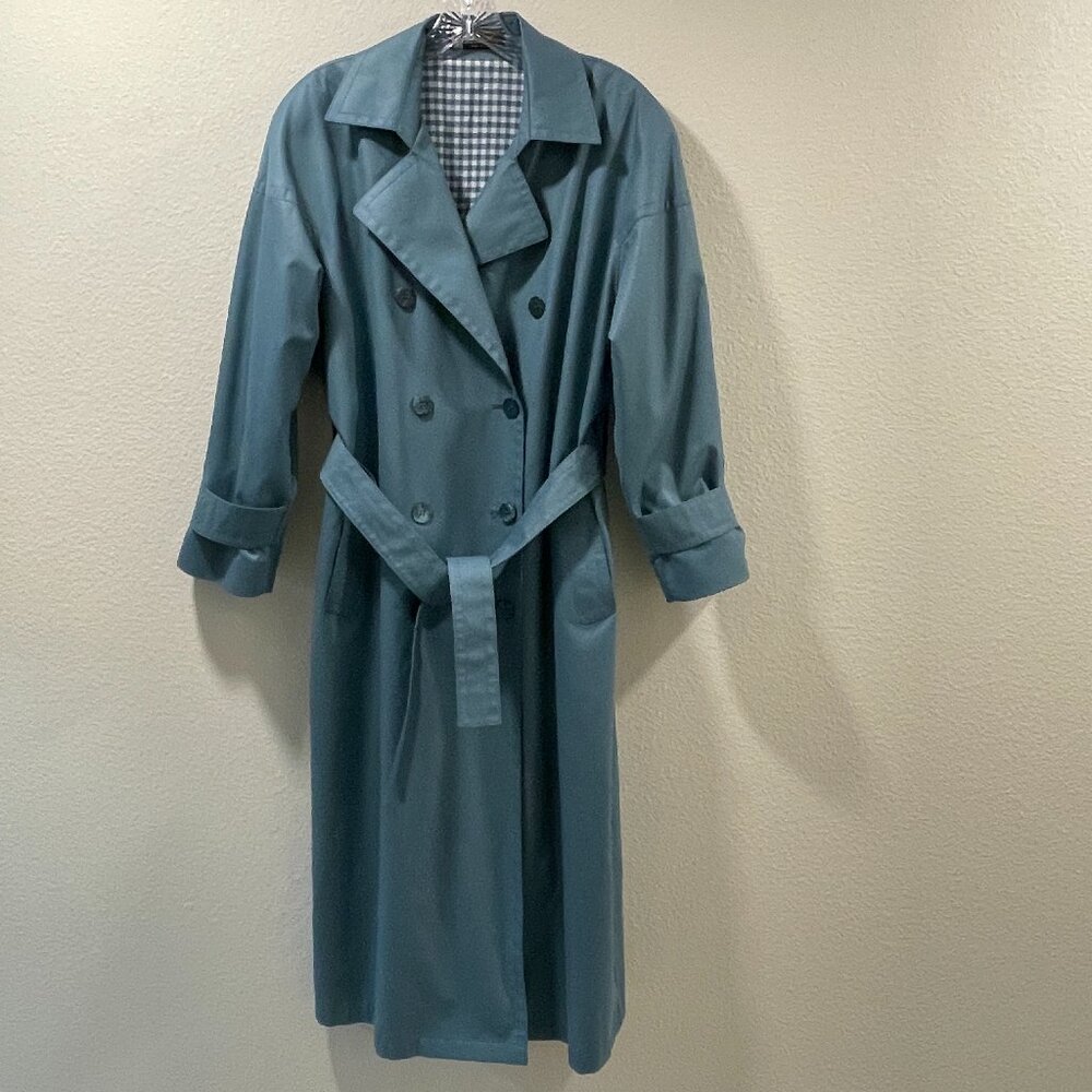 LONDON FOG Vintage Like New Double Breasted Trench Coat Light Teal Women 10